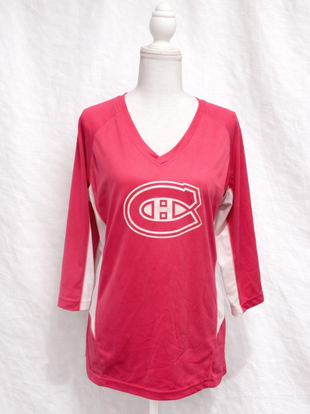 Pink Long-Sleeve V-Neck Hockey Top